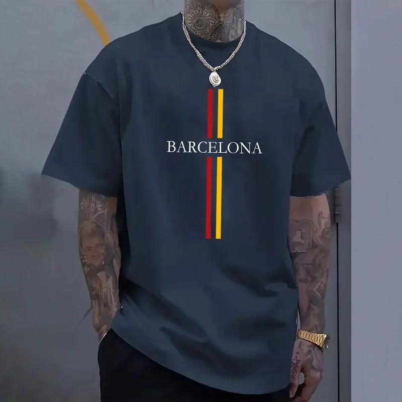Home Barcelona - Мужская хлопковая футболка Barcelona, ​​весенне-летняя повседневная