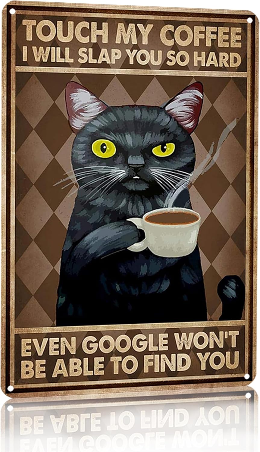 Home Bar And Coffee - Забавная жестяная табличка с черным котом