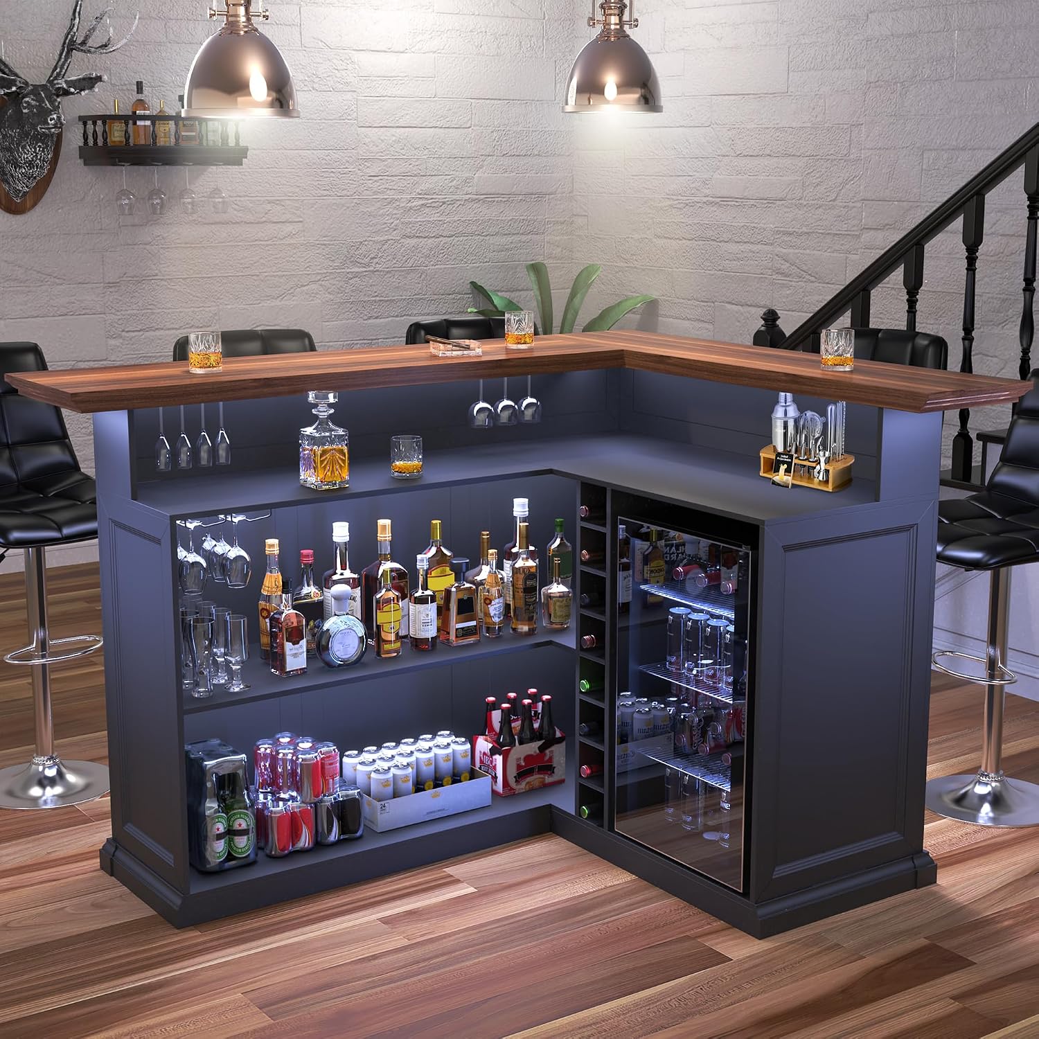Home Bar And Fridge - Г-образный домашний барный шкаф с местом